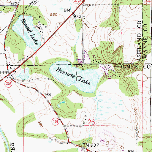 Topographic Map of Bonnett Lake, OH