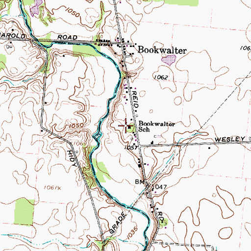 Topographic Map of Bookwalter School, OH