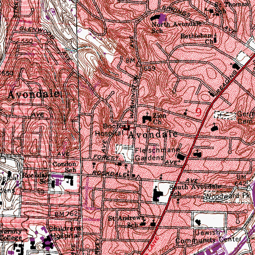 Topographic Map of Booth Hospital, OH