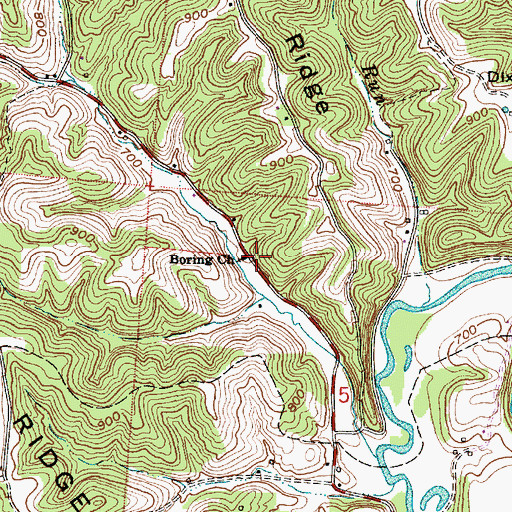 Topographic Map of Boring Church, OH