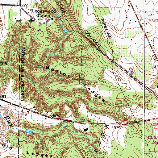 Topographic Map of Boston Ledges, OH