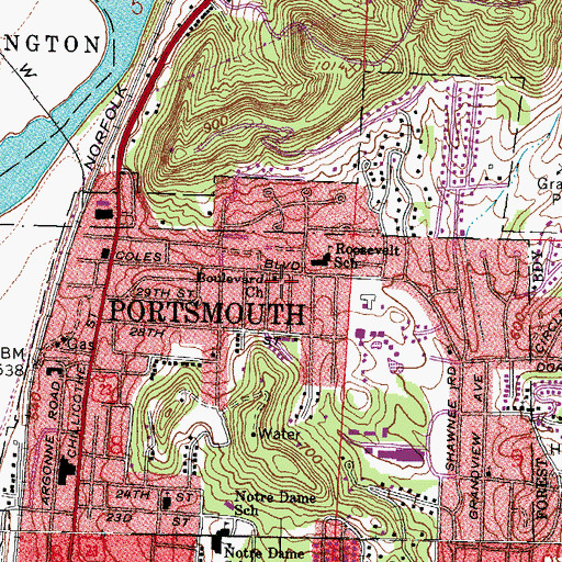 Topographic Map of Boulevard Church, OH
