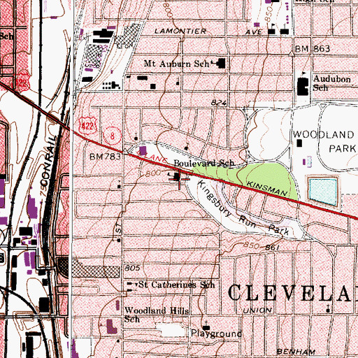 Topographic Map of Boulevard Elementary School, OH