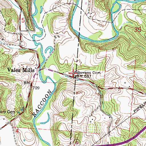 Topographic Map of Bowens Cemetery, OH