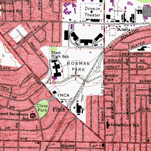 Topographic Map of Bowman Park, OH