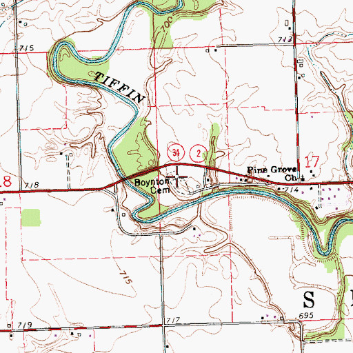 Topographic Map of Boynton Cemetery, OH