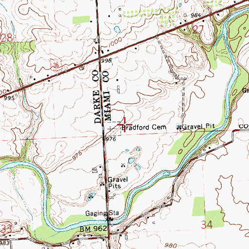 Topographic Map of Bradford Cemetery, OH