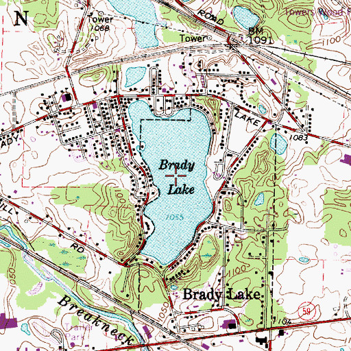 Topographic Map of Brady Lake, OH