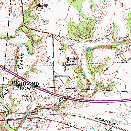 Topographic Map of Bratton Cemetery, OH