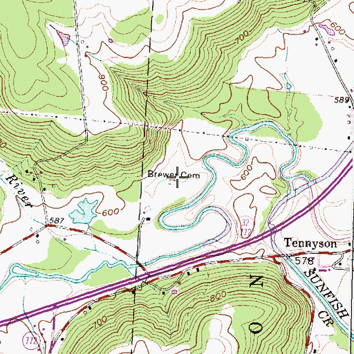 Topographic Map of Brewer Cemetery, OH