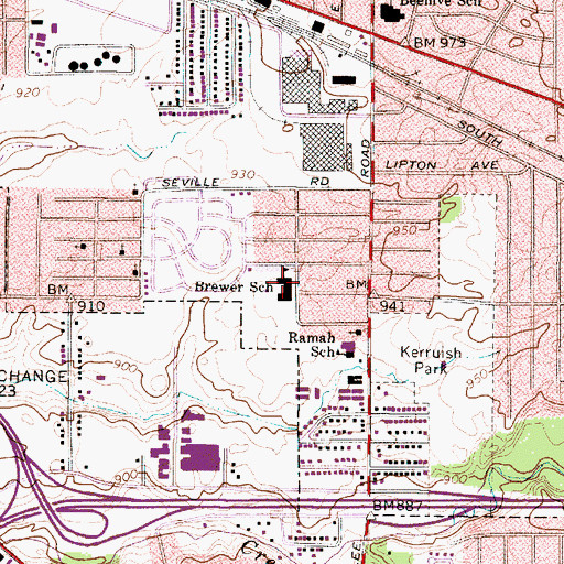 Topographic Map of Brewer School, OH