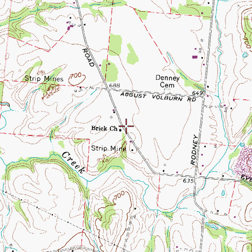 Topographic Map of Brick Church, OH