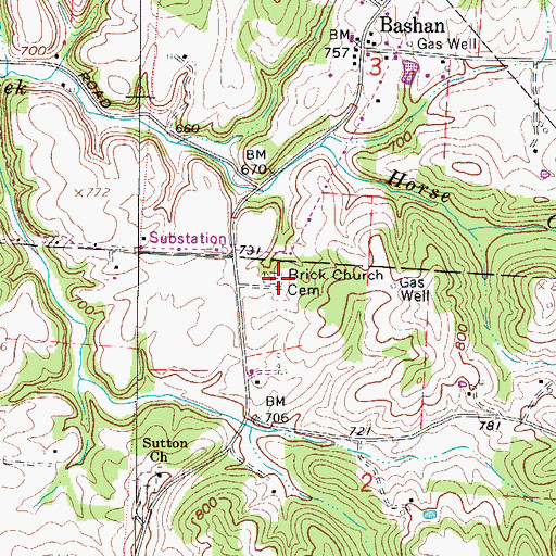 Topographic Map of Brick Church Cemetery, OH
