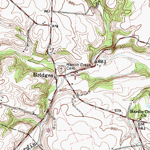 Topographic Map of Bridgewater Creek, OH