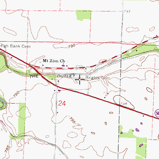 Topographic Map of Brights Cemetery, OH