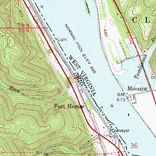 Topographic Map of Brimstone Run, OH