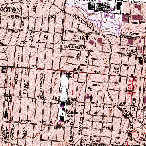 Topographic Map of Broadview School, OH