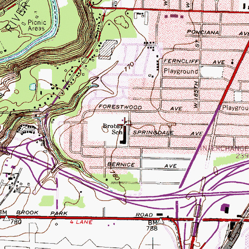 Topographic Map of Brobst School, OH