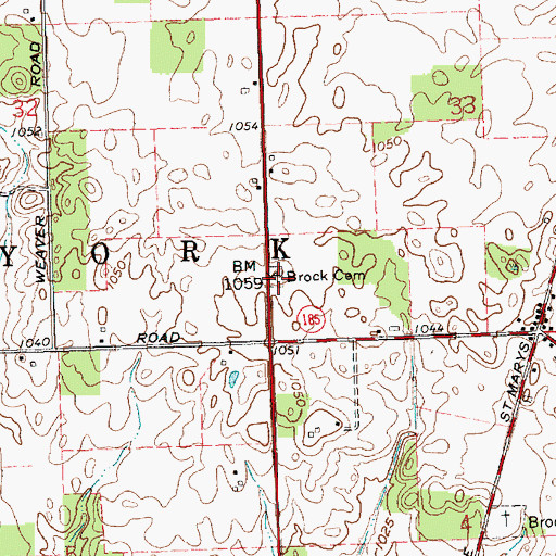 Topographic Map of Brock Cemetery, OH