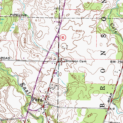 Topographic Map of Bronson Cemetery, OH