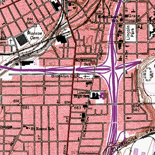 Topographic Map of Brooklyn Cemetery, OH