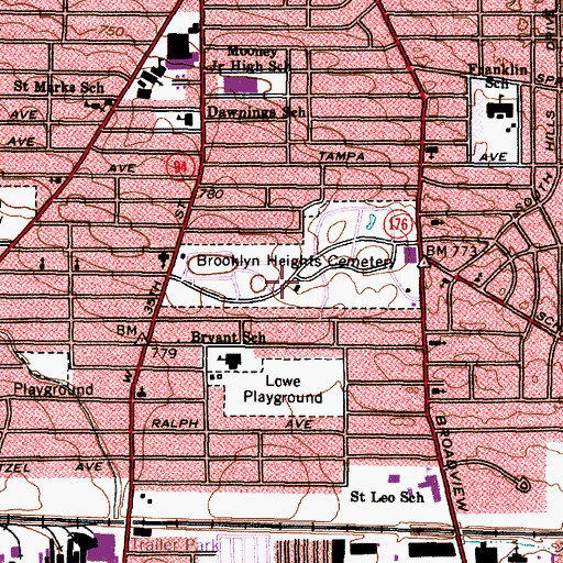 Topographic Map of Brooklyn Heights Cemetery, OH