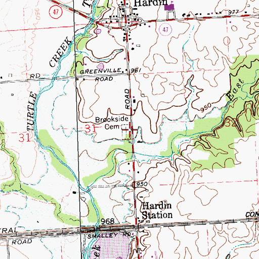 Topographic Map of Brookside Cemetery, OH