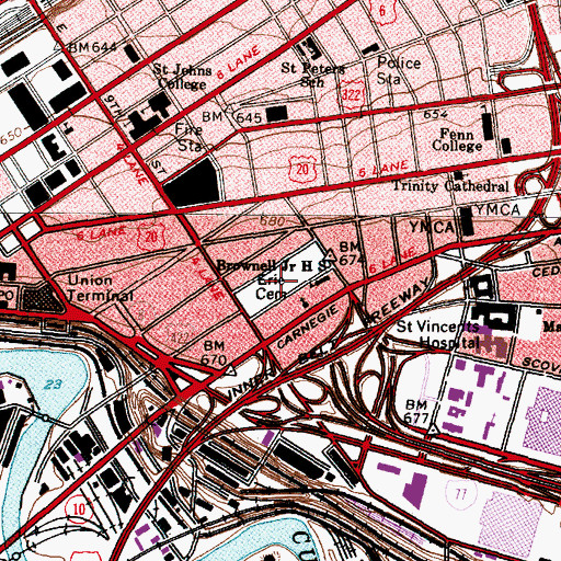 Topographic Map of Brownell Junior High School (historical), OH