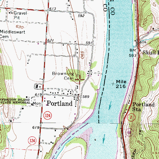 Topographic Map of Browning Cemetery, OH