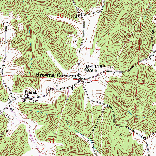 Topographic Map of Browns Corners, OH