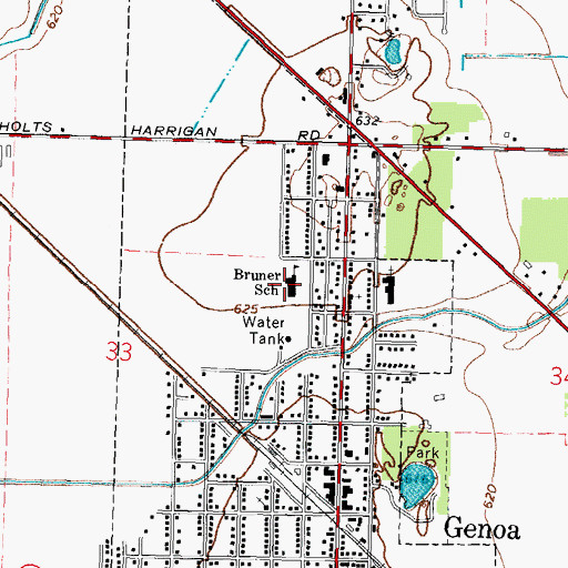Topographic Map of Bruner School, OH