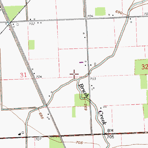 Topographic Map of Brush Creek, OH