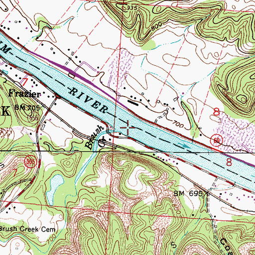 Topographic Map of Brush Creek, OH