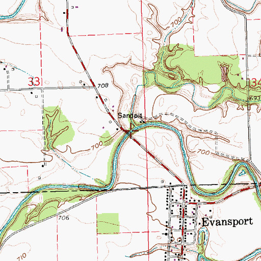 Topographic Map of Brush Creek, OH