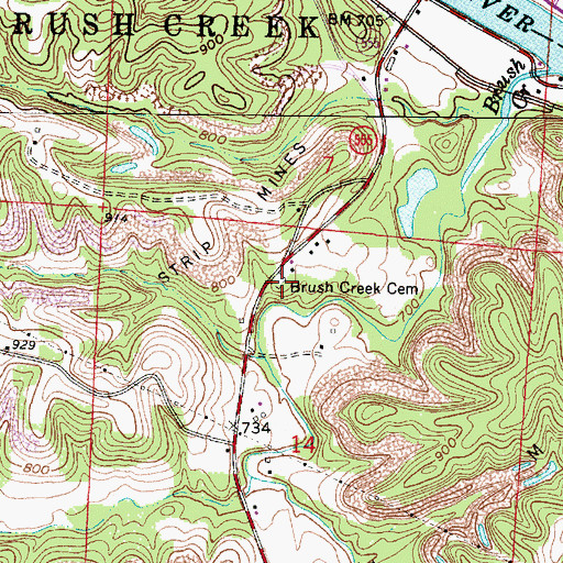 Topographic Map of Brush Creek Cemetery, OH