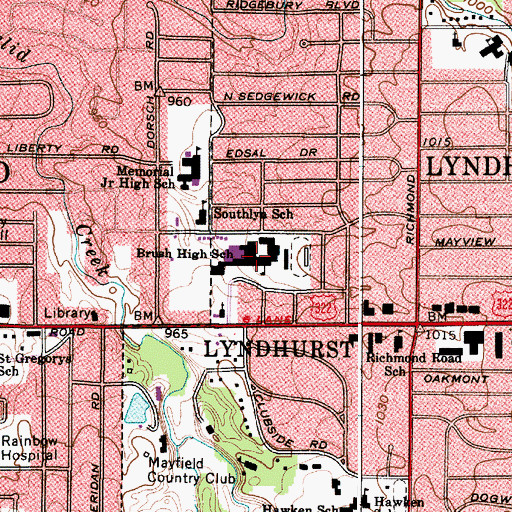 Topographic Map of Brush High School, OH