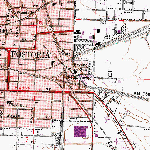 Topographic Map of Bryant School, OH