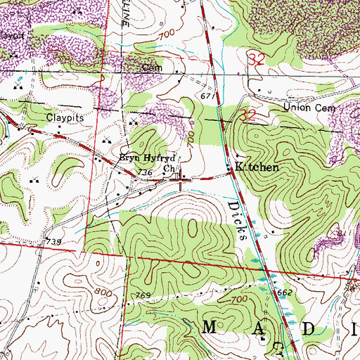 Topographic Map of Bryn Hyfryd Church, OH