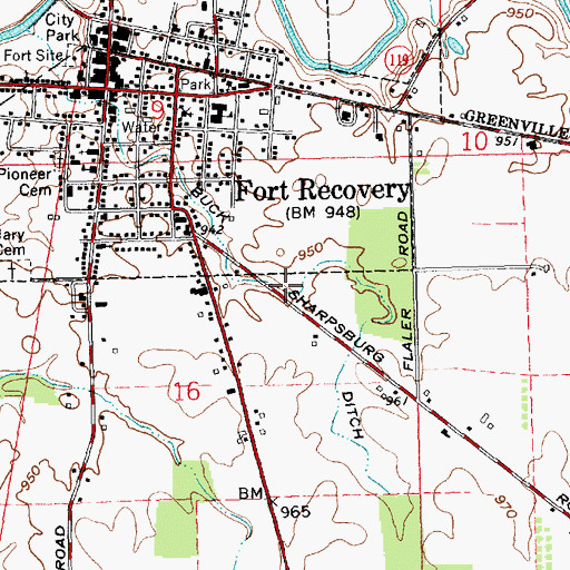 Topographic Map of Buck Harpsburg Ditch, OH