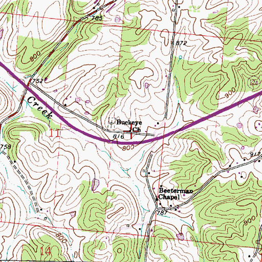 Topographic Map of Buckeye Church, OH