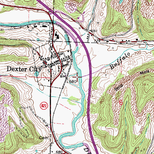 Topographic Map of Buffalo Run, OH