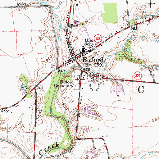 Topographic Map of Buford Cemetery, OH
