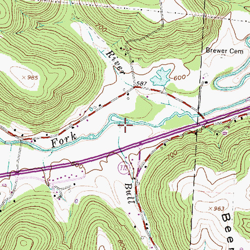 Topographic Map of Bull Run, OH