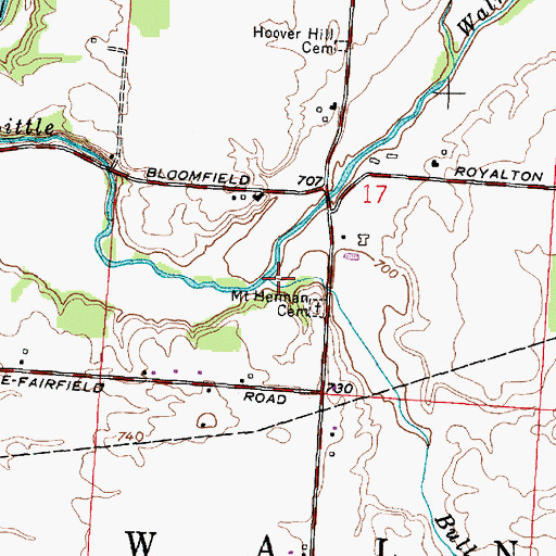 Topographic Map of Bull Run, OH