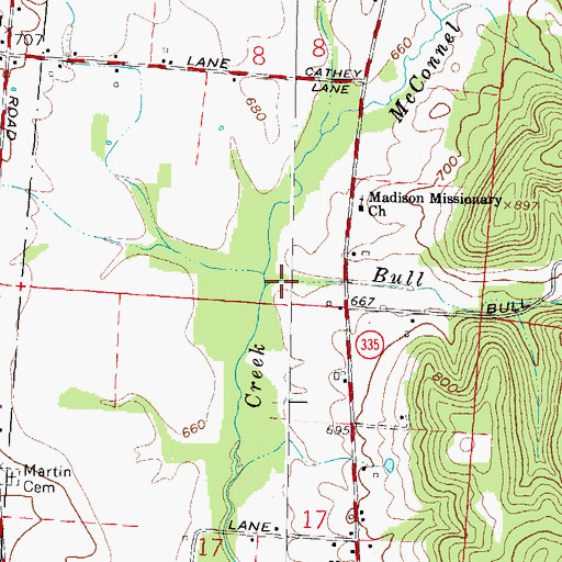 Topographic Map of Bull Run, OH