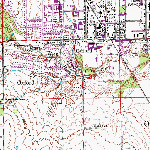 Topographic Map of Bull Run, OH