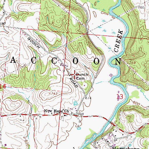 Topographic Map of Bunch Cemetery, OH