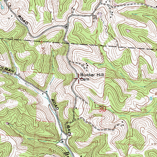 Topographic Map of Bunker Hill Cemetery, OH
