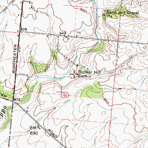 Topographic Map of Bunker Hill Cemetery, OH