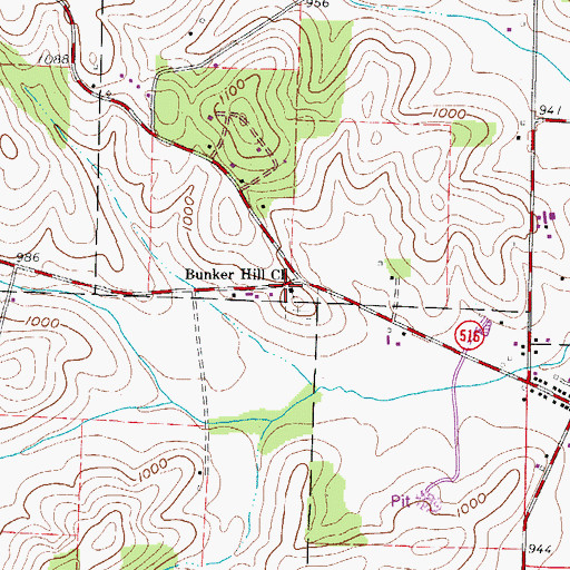 Topographic Map of Bunker Hill Church, OH